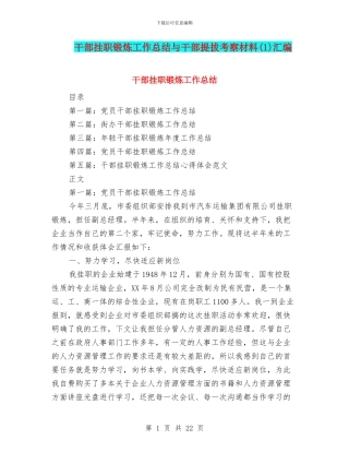 干部挂职锻炼工作总结与干部提拔考察材料汇编