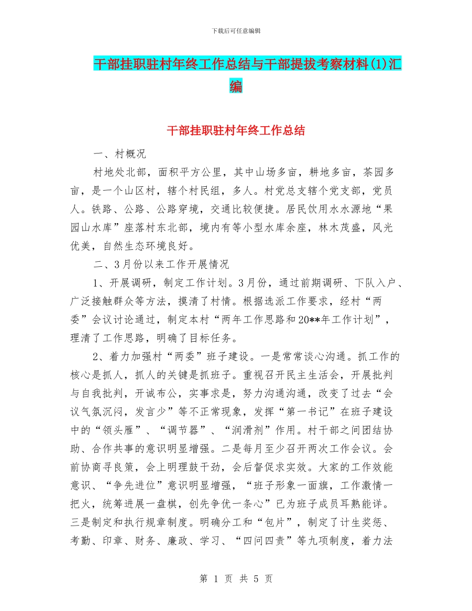 干部挂职驻村年终工作总结与干部提拔考察材料汇编_第1页