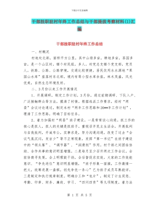 干部挂职驻村年终工作总结与干部提拔考察材料汇编
