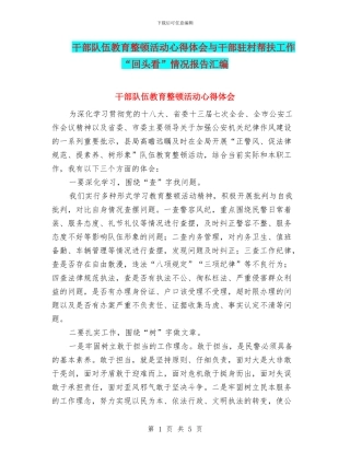 干部队伍教育整顿活动心得体会与干部驻村帮扶工作“回头看”情况报告汇编