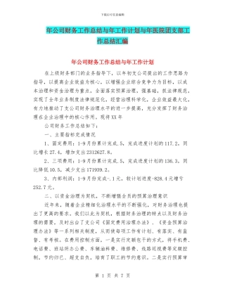 年公司财务工作总结与年工作计划与年医院团支部工作总结汇编