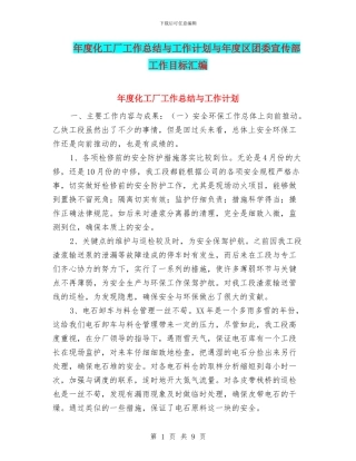 年度化工厂工作总结与工作计划与年度区团委宣传部工作目标汇编