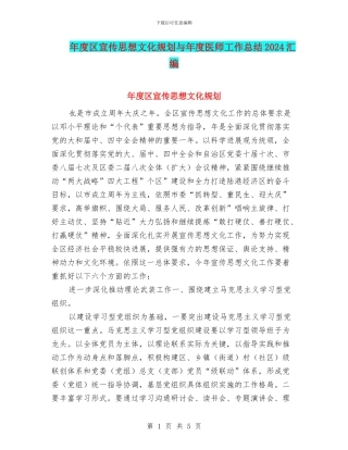 年度区宣传思想文化规划与年度医师工作总结2024汇编