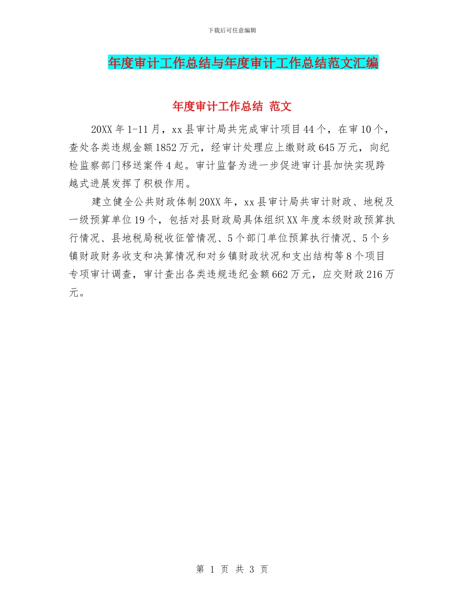 年度审计工作总结与年度审计工作总结范文汇编_第1页