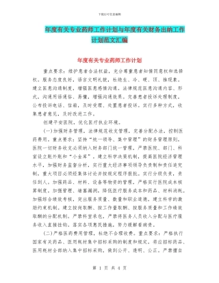 年度有关专业药师工作计划与年度有关财务出纳工作计划范文汇编