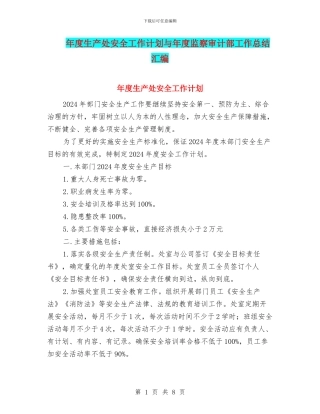 年度生产处安全工作计划与年度监察审计部工作总结汇编