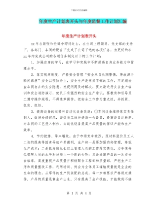 年度生产计划表开头与年度监督工作计划汇编