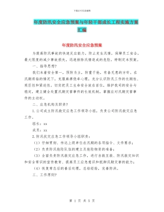 年度防汛安全应急预案与年轻干部成长工程实施方案汇编