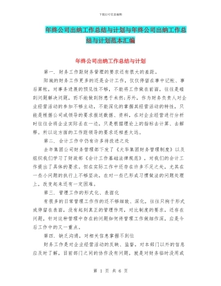 年终公司出纳工作总结与计划与年终公司出纳工作总结与计划范本汇编