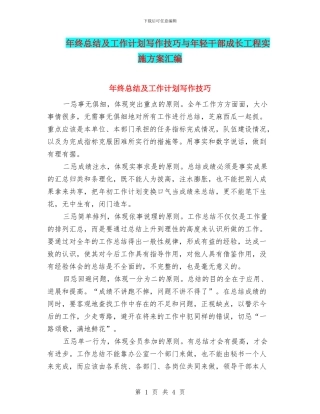 年终总结及工作计划写作技巧与年轻干部成长工程实施方案汇编