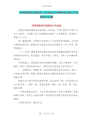 年终药监局行政执法工作总结与年终财务出纳工作总结范文汇编