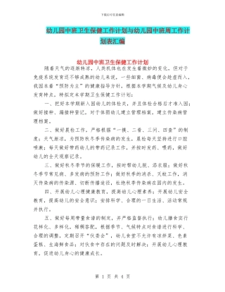 幼儿园中班卫生保健工作计划与幼儿园中班周工作计划表汇编