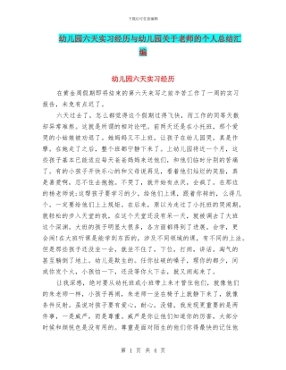 幼儿园六天实习经历与幼儿园关于教师的个人总结汇编