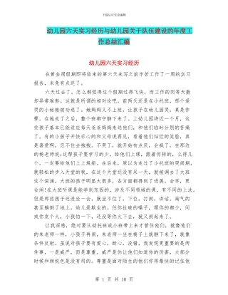 幼儿园六天实习经历与幼儿园关于队伍建设的年度工作总结汇编