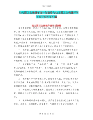 幼儿园卫生保健年度计划表格与幼儿园卫生保健开学工作计划开头汇编