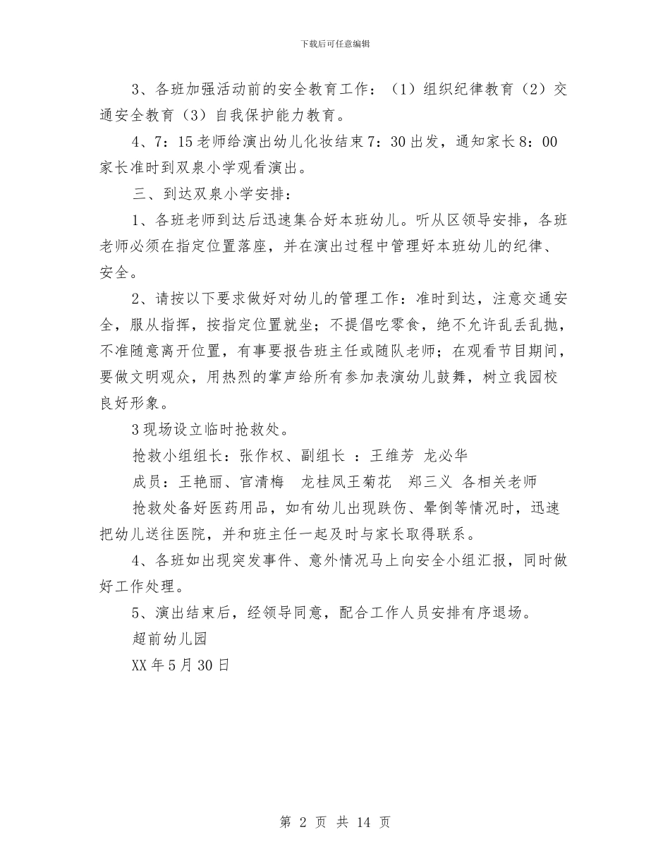 幼儿园参加六一文艺汇演安全预案与幼儿园参观学习心得体会汇编_第2页