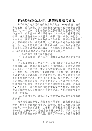食品药品安全工作开展情况总结与计划