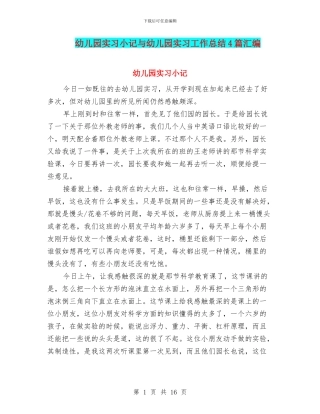 幼儿园实习小记与幼儿园实习工作总结4篇汇编