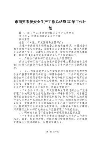 市商贸系统安全生产工作总结暨XX年工作计划