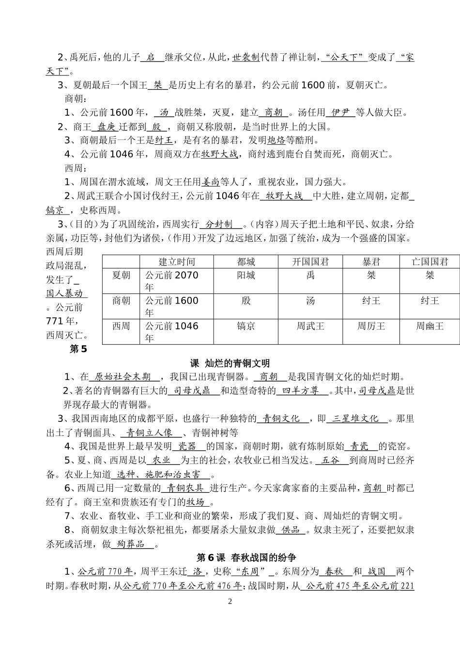 七年级上册(1-11课)复习提纲_第2页