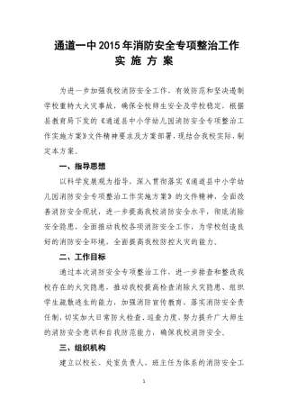 通道一中2015年消防安全专项整治工作实施方案
