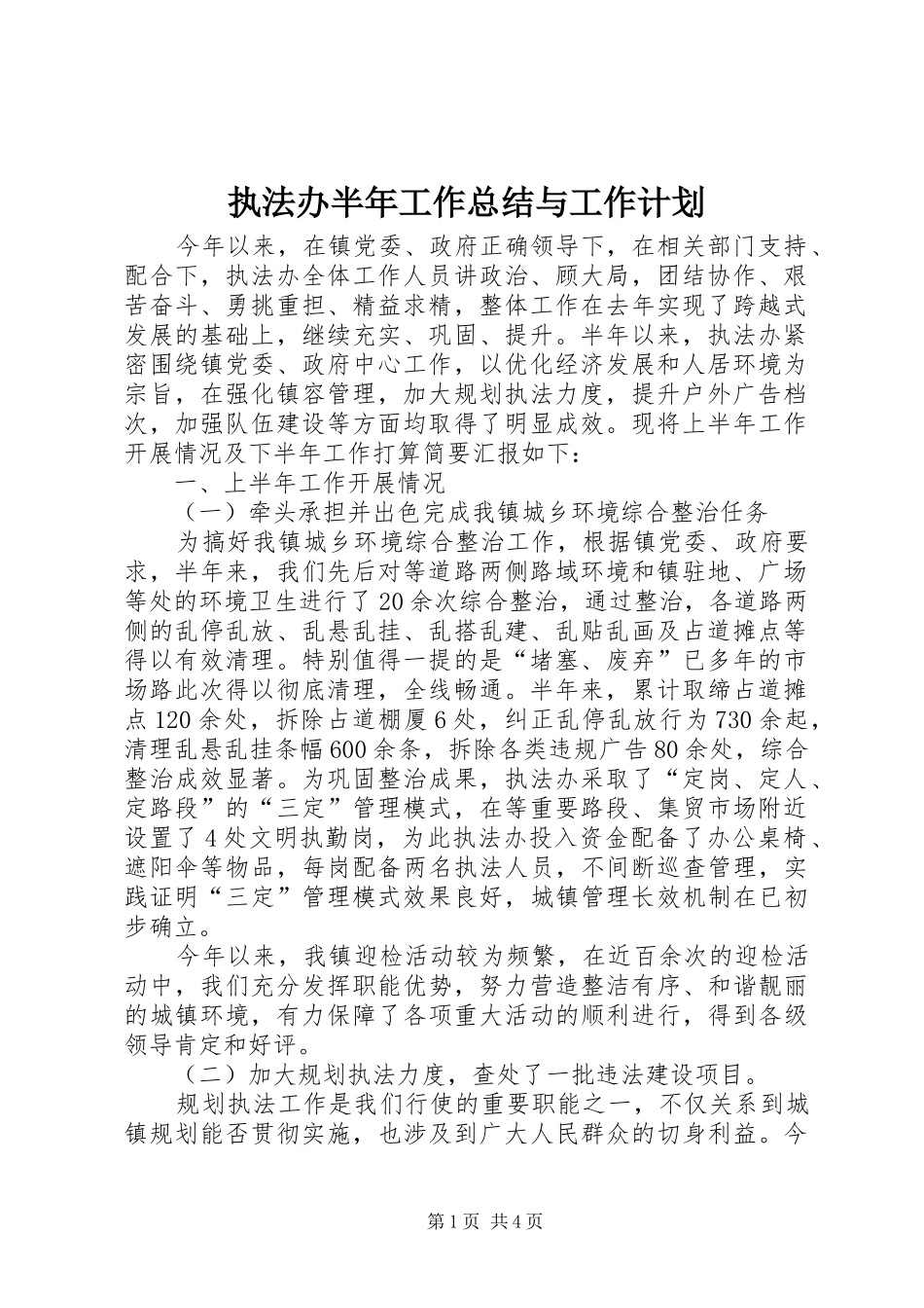 执法办半年工作总结与工作计划_第1页