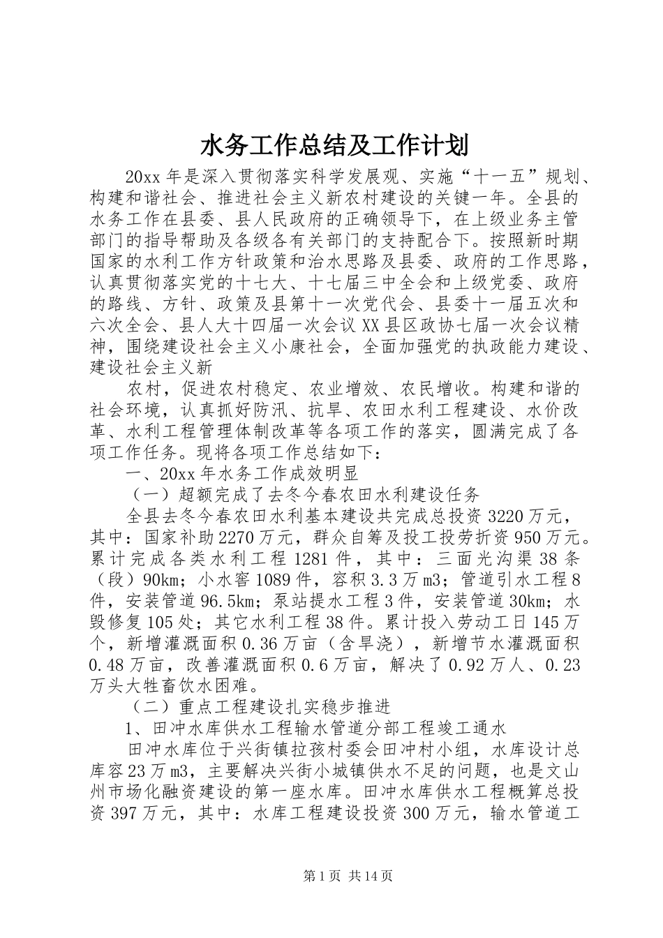 水务工作总结及工作计划_第1页