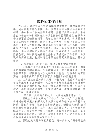 市科协工作计划