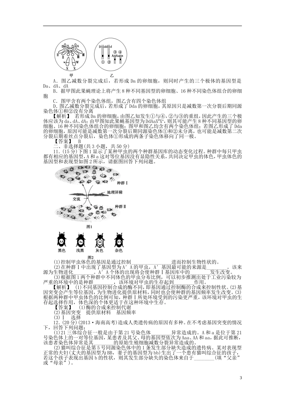 2015届高考生物二轮复习_专题训练_变异、育种与进化_第3页