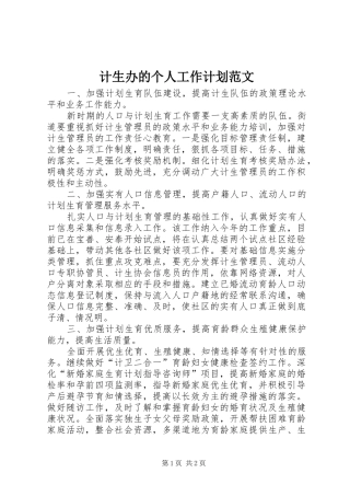 计生办的个人工作计划范文