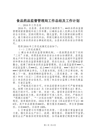 食品药品监督管理局工作总结及工作计划