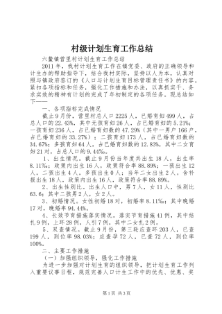 村级计划生育工作总结