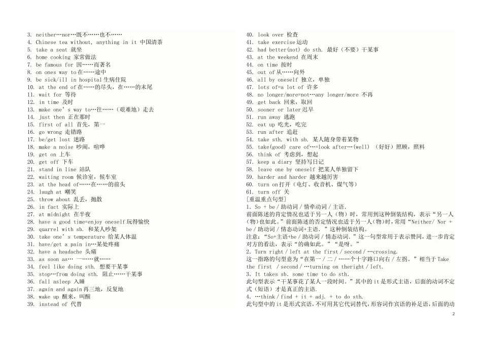 初中英语重点词组和句型_第2页