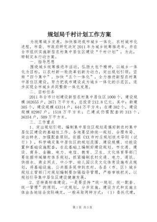 规划局千村计划工作方案
