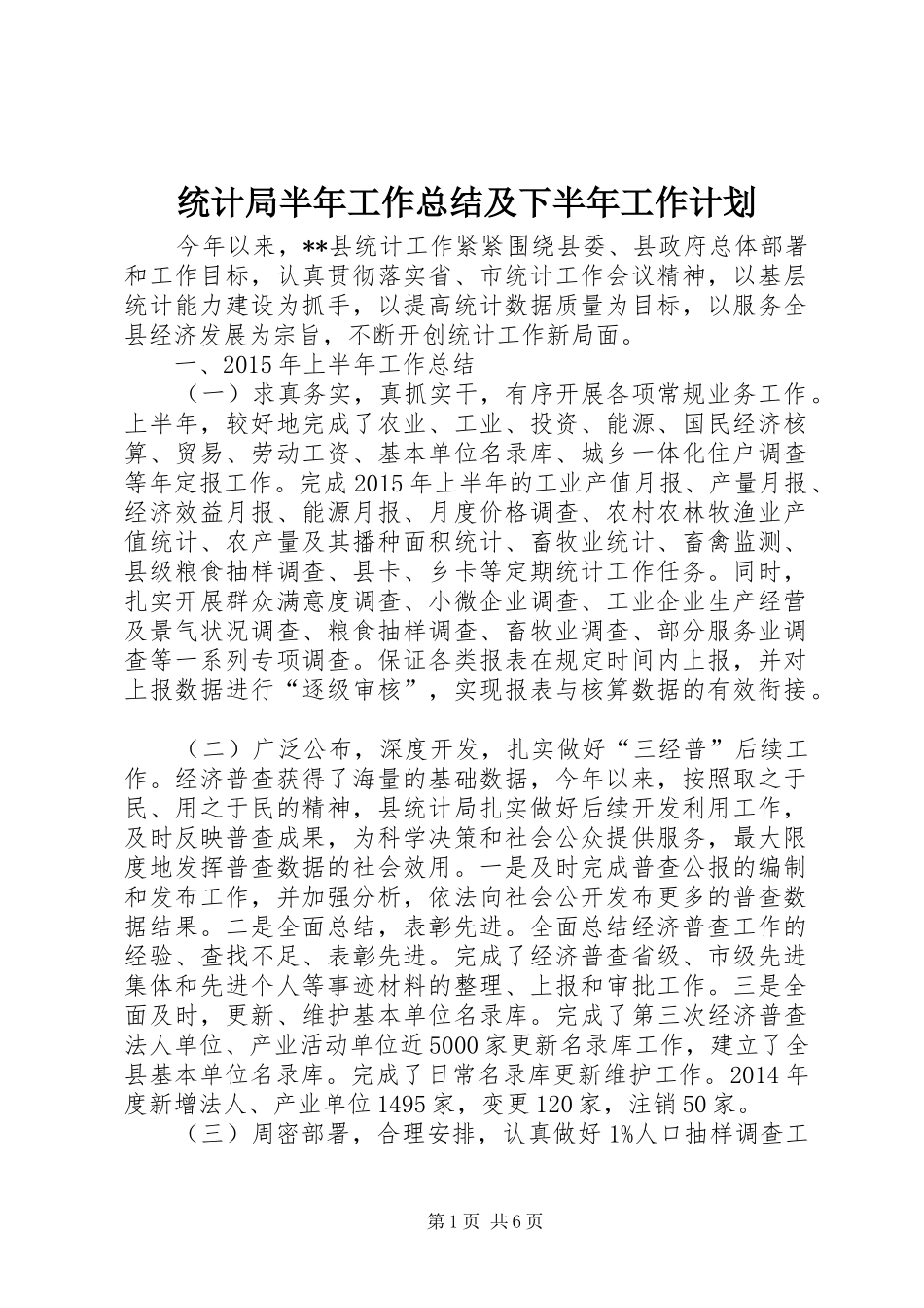 统计局半年工作总结及下半年工作计划_第1页