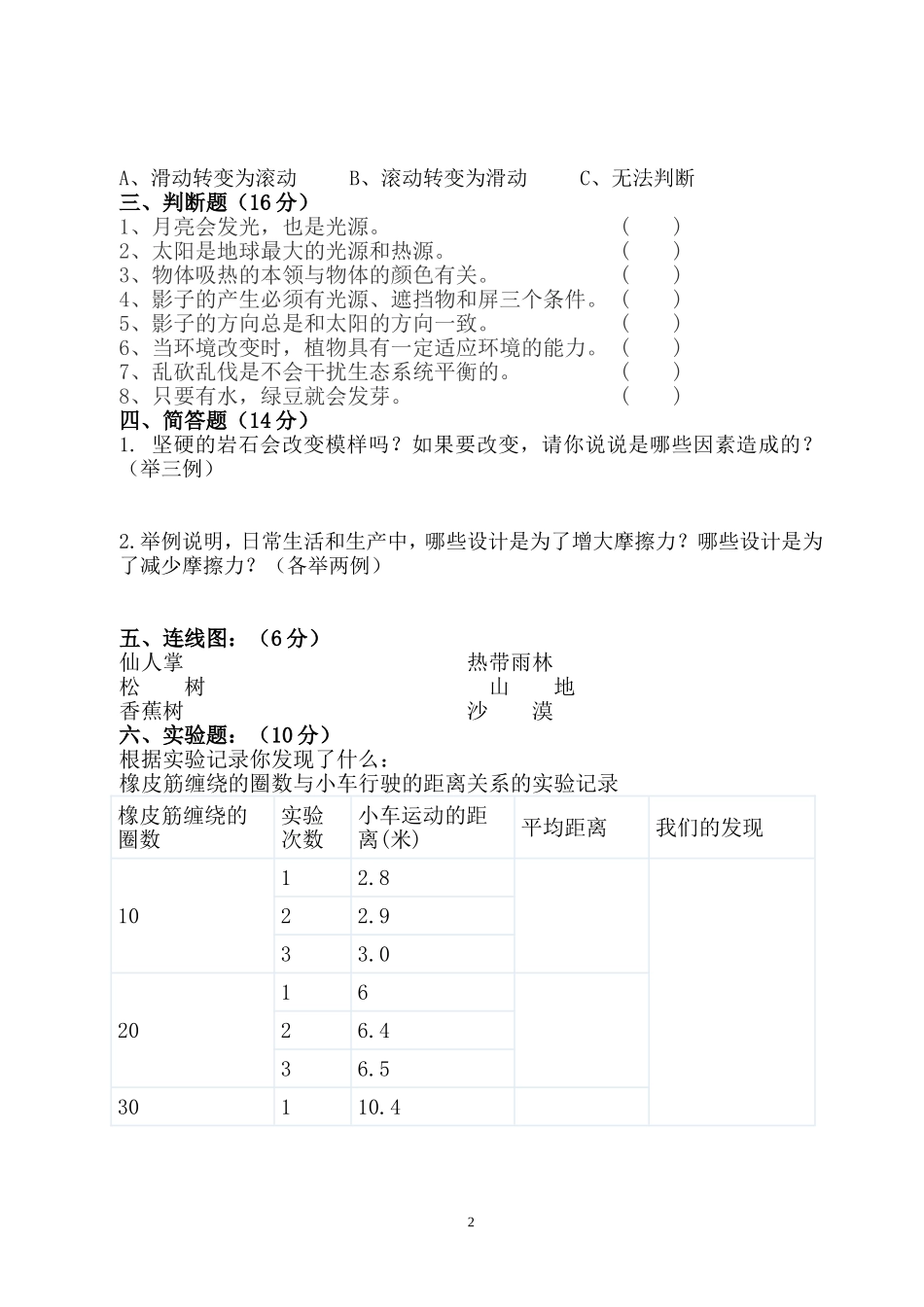 2014—2015学年第一学期期末五年级科学试题_第2页