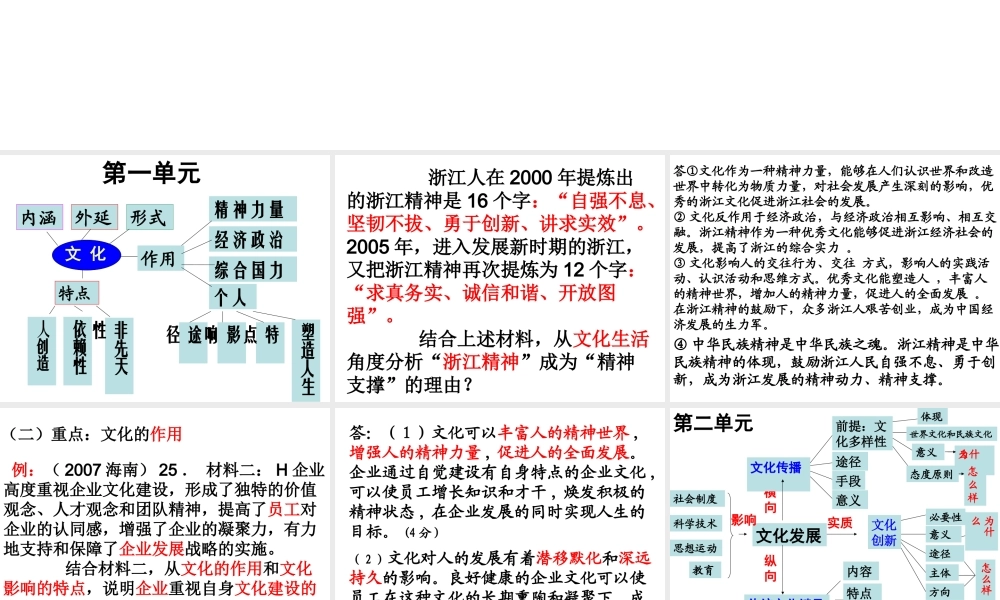 文化生活知识体系和重点