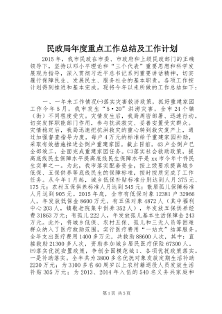 民政局年度重点工作总结及工作计划