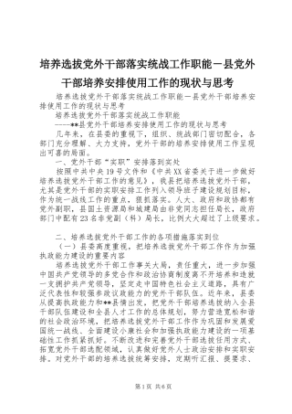 培养选拔党外干部落实统战工作职能－县党外干部培养安排使用工作的现状与思考