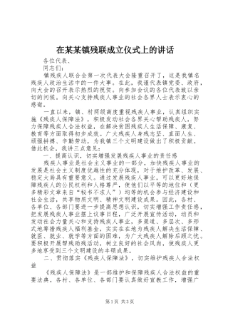 在某某镇残联成立仪式上的讲话