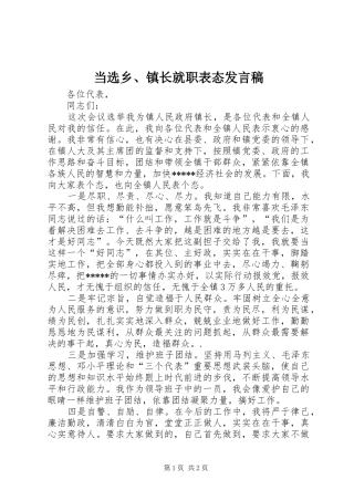 当选乡、镇长就职表态发言稿
