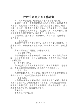 控股公司党支部工作计划