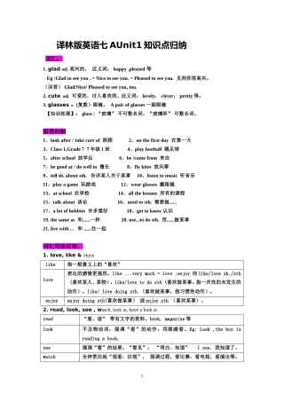 牛津译林版英语7A+Unit1+知识点详解