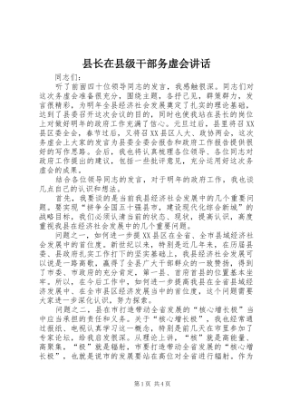 县长在县级干部务虚会讲话