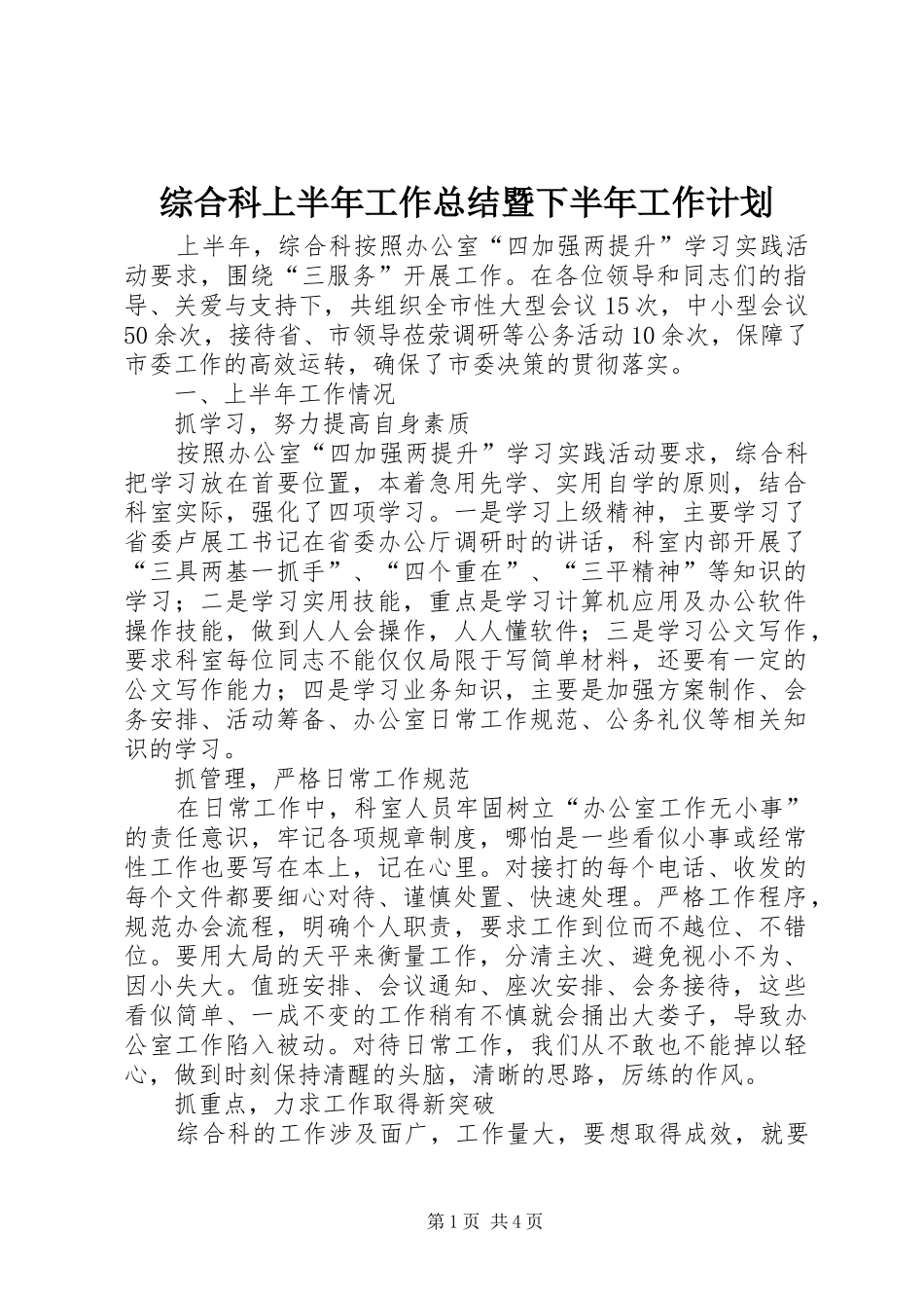 综合科上半年工作总结暨下半年工作计划_第1页