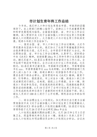 市计划生育年终工作总结