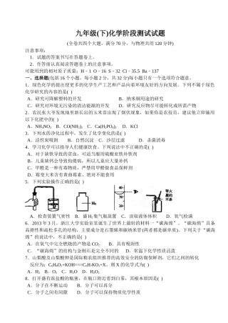 九年级(下)化学阶段测试试题