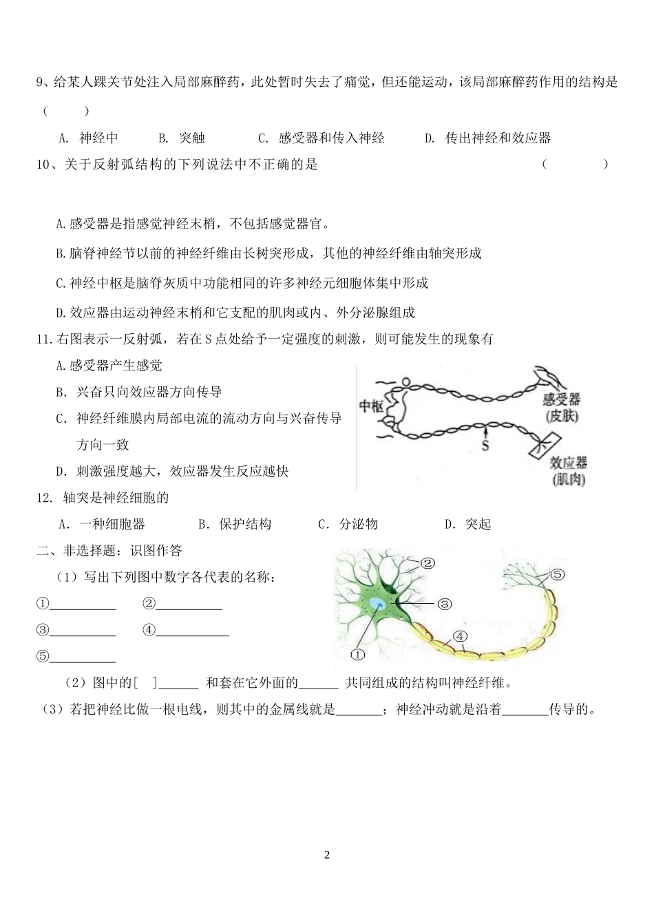 神经调节小卷子1_第2页