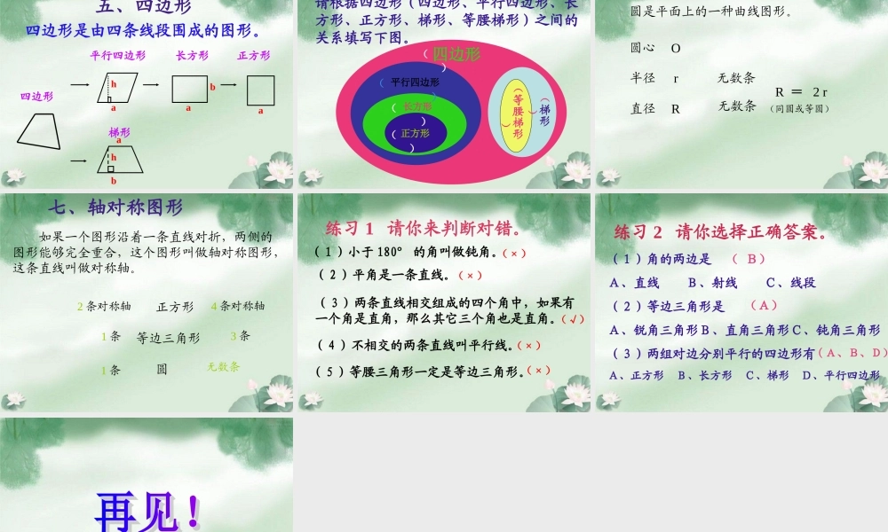 人教新课标数学六年级下册《平面图形的复习》PPT课件