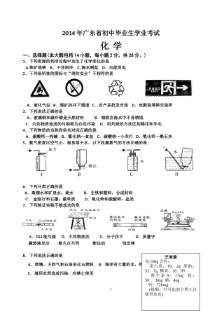 2014年广东省中考化学试题附答案
